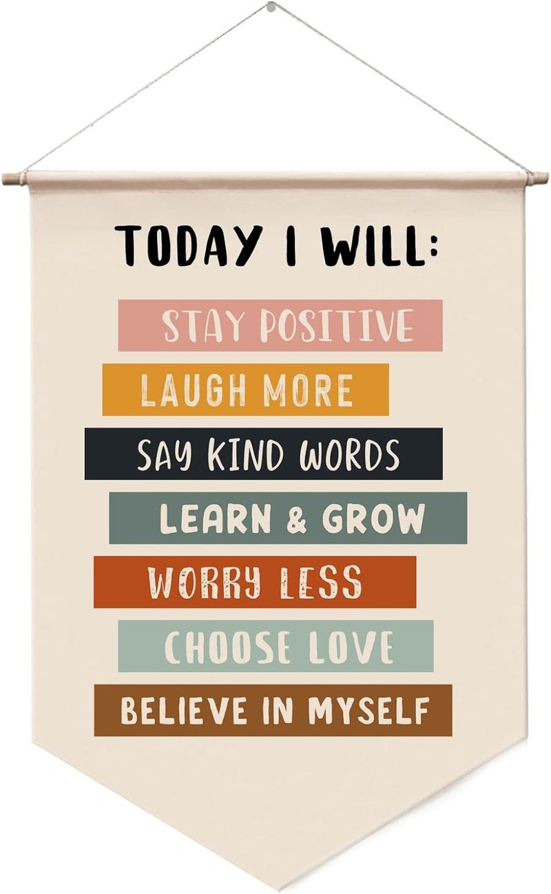 WCDHOR Today I Will Positive Wall Hanging, Educational Wall Art, Inspirational Quotes For Kids, Classroom Decor, Affirmation Wall Decor, Kids Wall Decor, Classroom Décor, Kids Affirmation Hanging Banners - Image 1